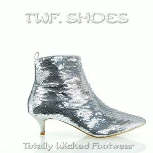 Size 8 Silver Sequin Kitten Heels Ankle Boots